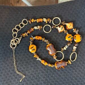 Murano Glass Necklace Amber Tones Handcrafted Venetian Art Beads‎ Gold